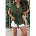 thumbnail image 3 of Womens Button Down Blouses V Neck Casual Peplum Summer Tops Dressy Work Blouse Green S, 3 of 8