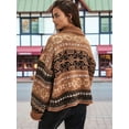 thumbnail image 5 of Womens Button Down Ugly Knit Cardigan Long Sleeve Retro Snowflake Floral Print Casual Knitwear Reddish Brown S, 5 of 7