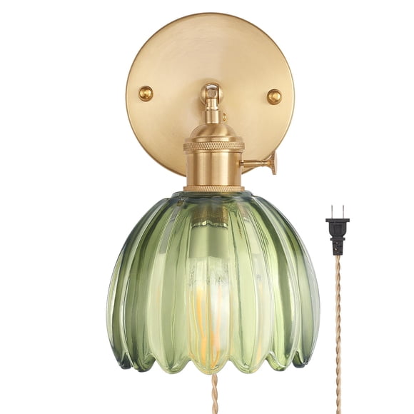 Lámpara de pared Shenmoyl Green Tulip Glass Plugin con cable