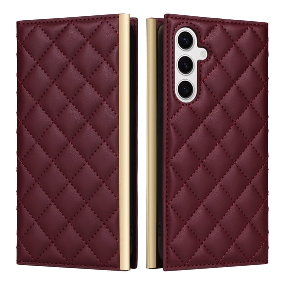 For Samsung Galaxy S23 FE Wallet Phone Case,PU Leather Folio Flip Kickstand,With Wrist Strap&Shoulder Strap,Card Slots,Shockproof Rugged Anti-fall Crossbody Phone Case Cover,Winered