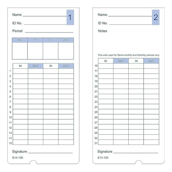 (200) Time Cards for Lathem 400E Time Clock, Compatible E14, 2 Packs of 100