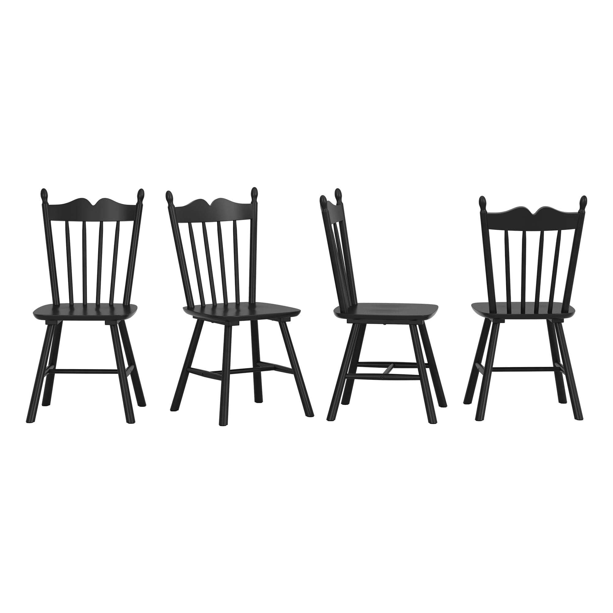 Dycanpo Dining Chairs Set of 4, Windsor Wooden Dining Chair with Thickened Backrest for Kitchen, Black