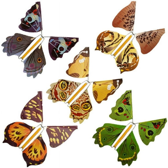 Magic Flying Butterfly Toy Set, 5Pcs Bright Wind Up Butterfly Rubber Band Powered Flutter, Random Color