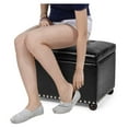 thumbnail image 6 of Leather Storage Ottoman, 24" Rectangle Tufted Foot Rest Stool, for Living Room Bedroom, Midnight Black, 6 of 8