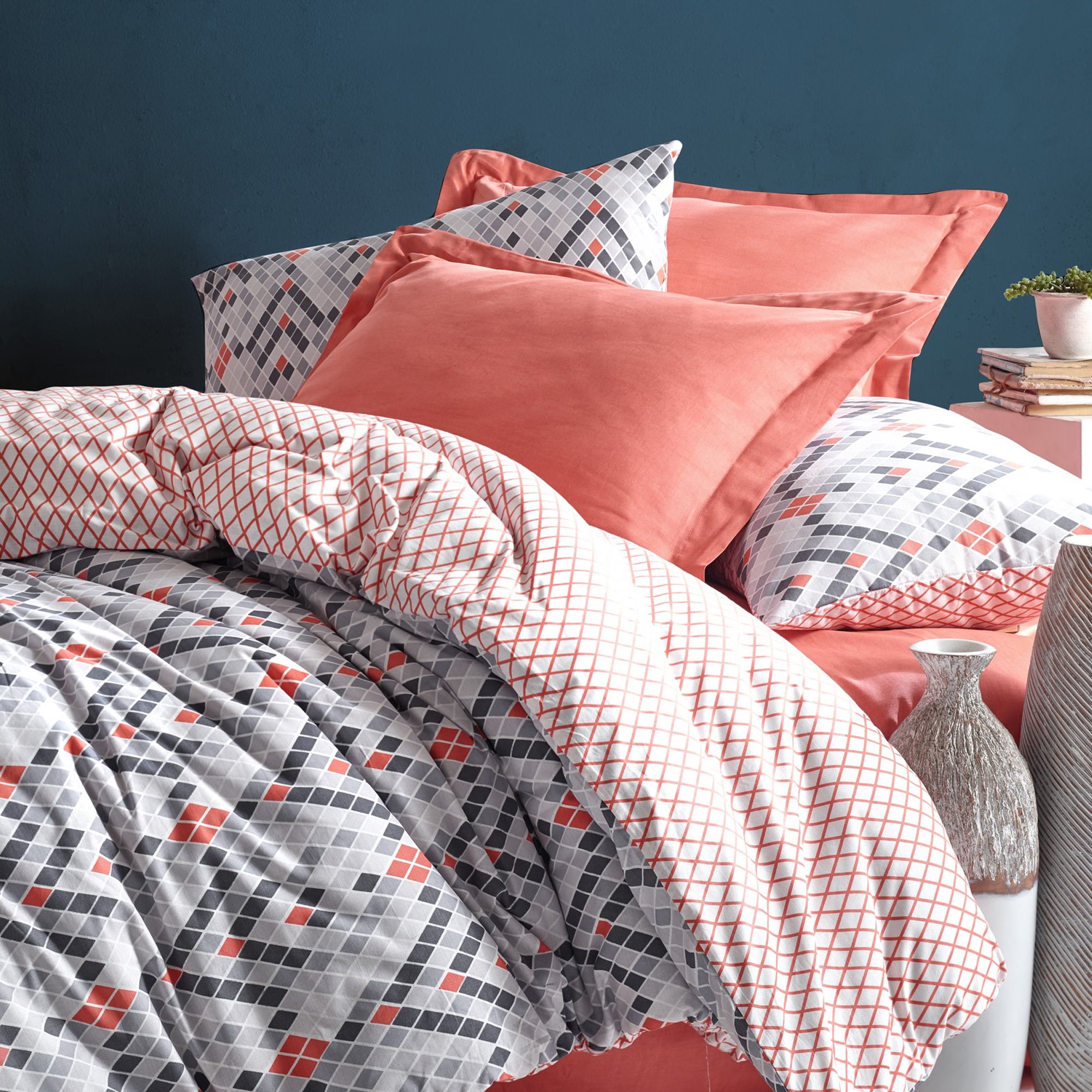 Sussexhome Orange Paradise Cotton Duvet Cover Set Orange, Full Size Duvet Cover, 1 Duvet Cover, 1 Fitted Sheet and 2 Pillowcases, Iron Safe,