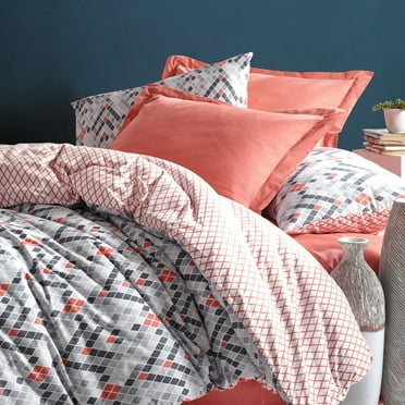 SUSSEXHOME Orange Paradise Cotton Duvet Cover Set Orange, Full Size Duvet Cover, 1 Duvet Cover, 1 Fitted Sheet and 2 Pillowcases, Iron Safe, Hypoallergenic, Breathable , Machine Washable