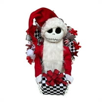 Nightmare Before Christmas Santa Wreath - Gothic Christmas Door Decor with Checkered Gift, Festive Holiday Christmas Decoration for Home, Unique Xmas Horror Themed Wall Hanging