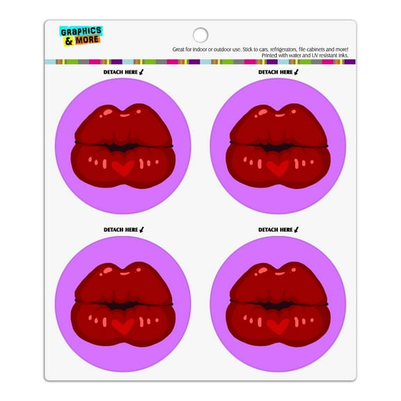 Seductive Luscious Kiss Lips Pucker Refrigerator Fridge Locker Vinyl Circle Magnet Set