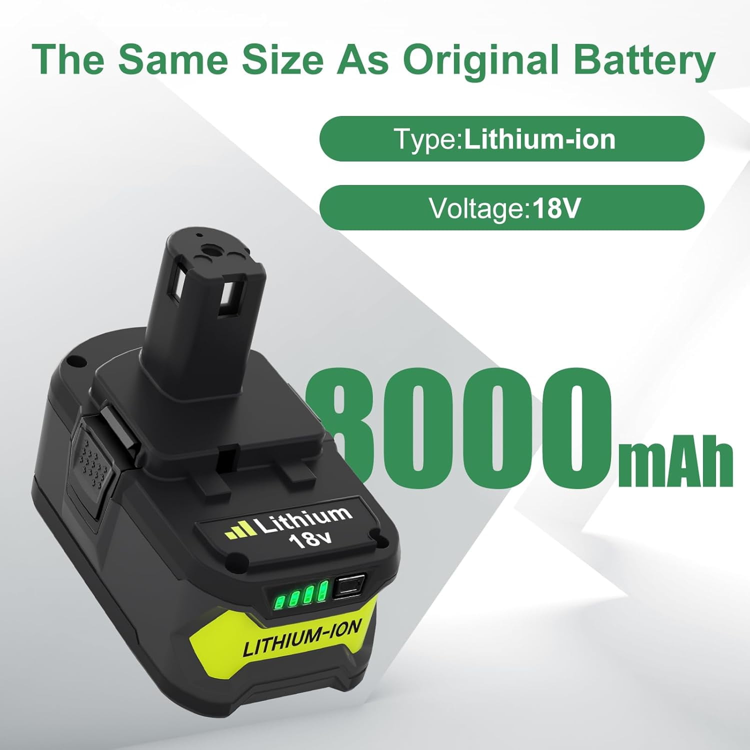 4Pack 8.0Ah High Capacity 18V Replacement for Ryobi 18V Battery Lithium Ion Battery Compatible with Ryobi Battery 18 Volt P102 P103 P104 P105 P107 P108 Cordless Tools