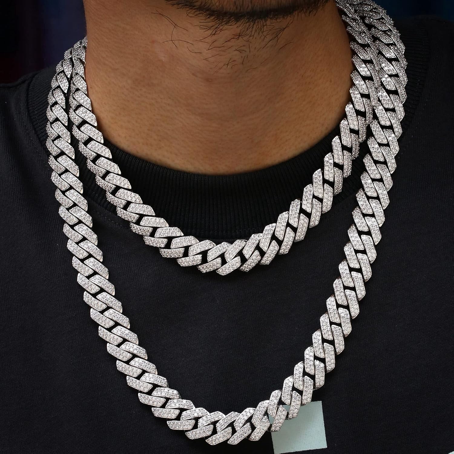 Leander 15mm Full Iced Out Diamond Cuban Link Chain - Hip Hop 18K or White Gold Plated Necklace or Bracelet for Men Women(Birthday Gift