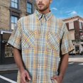 thumbnail image 2 of XDZJLR Mens T Shirts Summer Plaid Short Sleeved Lapel Stand Collar Button Down With Pocket Tops, 2 of 5