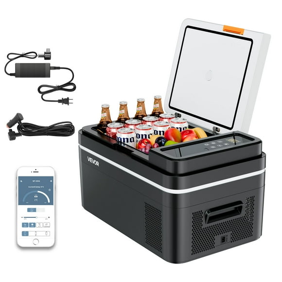 VEVOR Car Refrigerator, DC 12/24V AC100-240V Compressor Electric Cooler, -4°F to 68°F Car Fridge with APP Control, 23 QT Cars Freezer for RVs