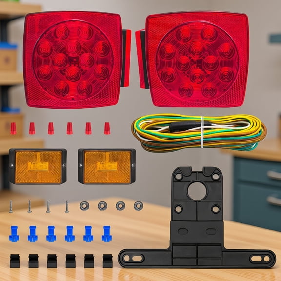 SWOEBTH 1 Set LED Trailer Light Kit 12V Submersible IP67 Tail Marker Lights with 25FT 4-Pin Wiring Harness for Boat Truck RV