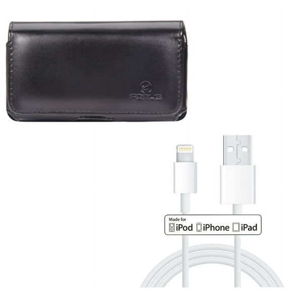 Case Belt Clip w 6ft MFi USB Cable for iPhone 8/7/6S/6 - Leather Swivel Holster Loops Cover, Certified Charger Cord Power Wire Sync for iPhone 8/7/6S/6 Models