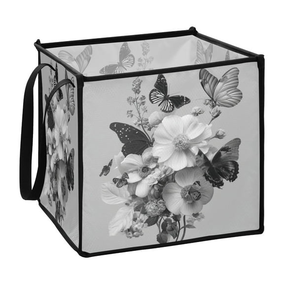Home Organizer Foldable Fabric Storage Bin With Handle Butterflies and Flowers