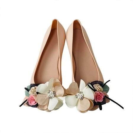 

Cathalem Rhinestone Casual Shoes Shoes Pearl Flowers Fashion Sole Soft Women s Flat Women s casual shoes Thong Toe Sandals Beige 8