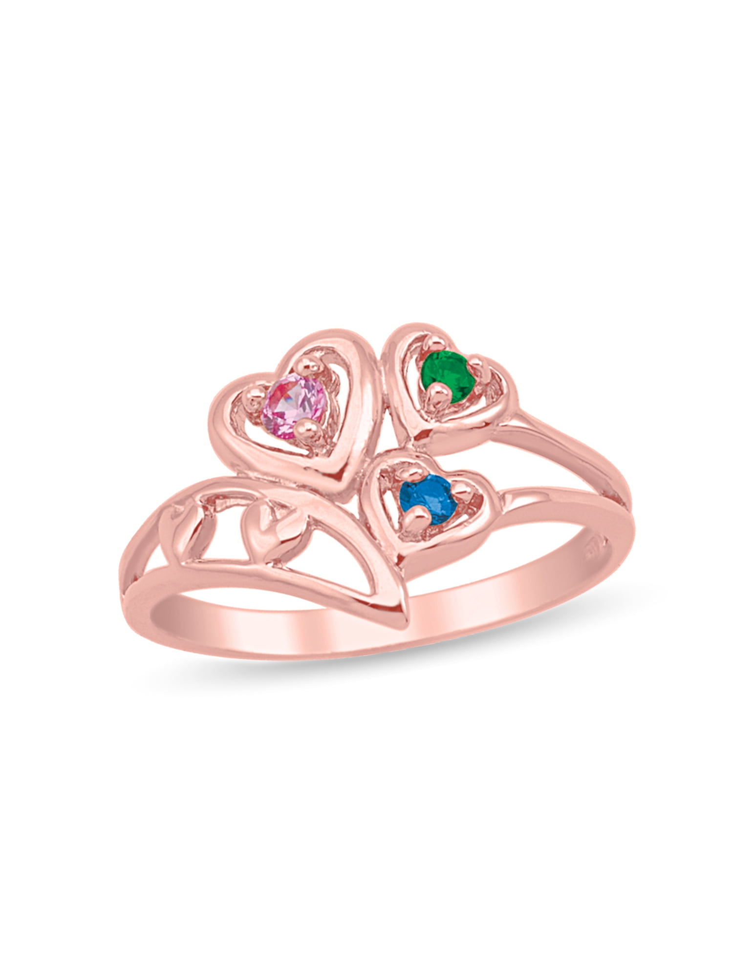 Personalized Triple Hearts Birthstone Daughter's Ring in 10K Gold by Jewlster