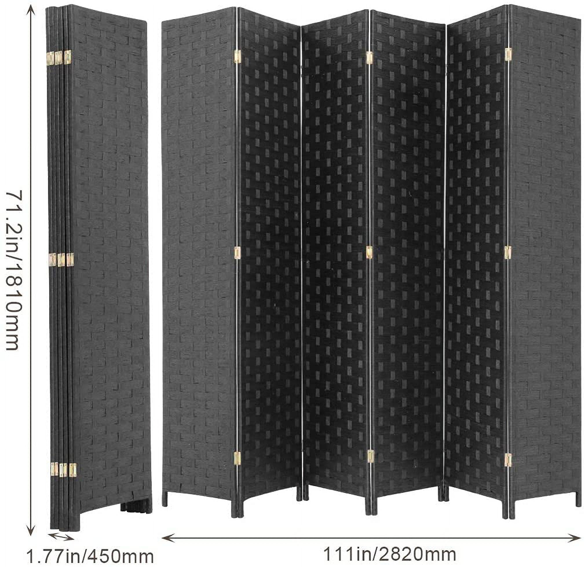 6 Panel  Room Dividers Folding Privacy Screen Partitions Room Dividers Wall Foldable Screen Portable Wood Mesh Woven Design Room Separator Screen for Home Office Bedroom Living Room, Black