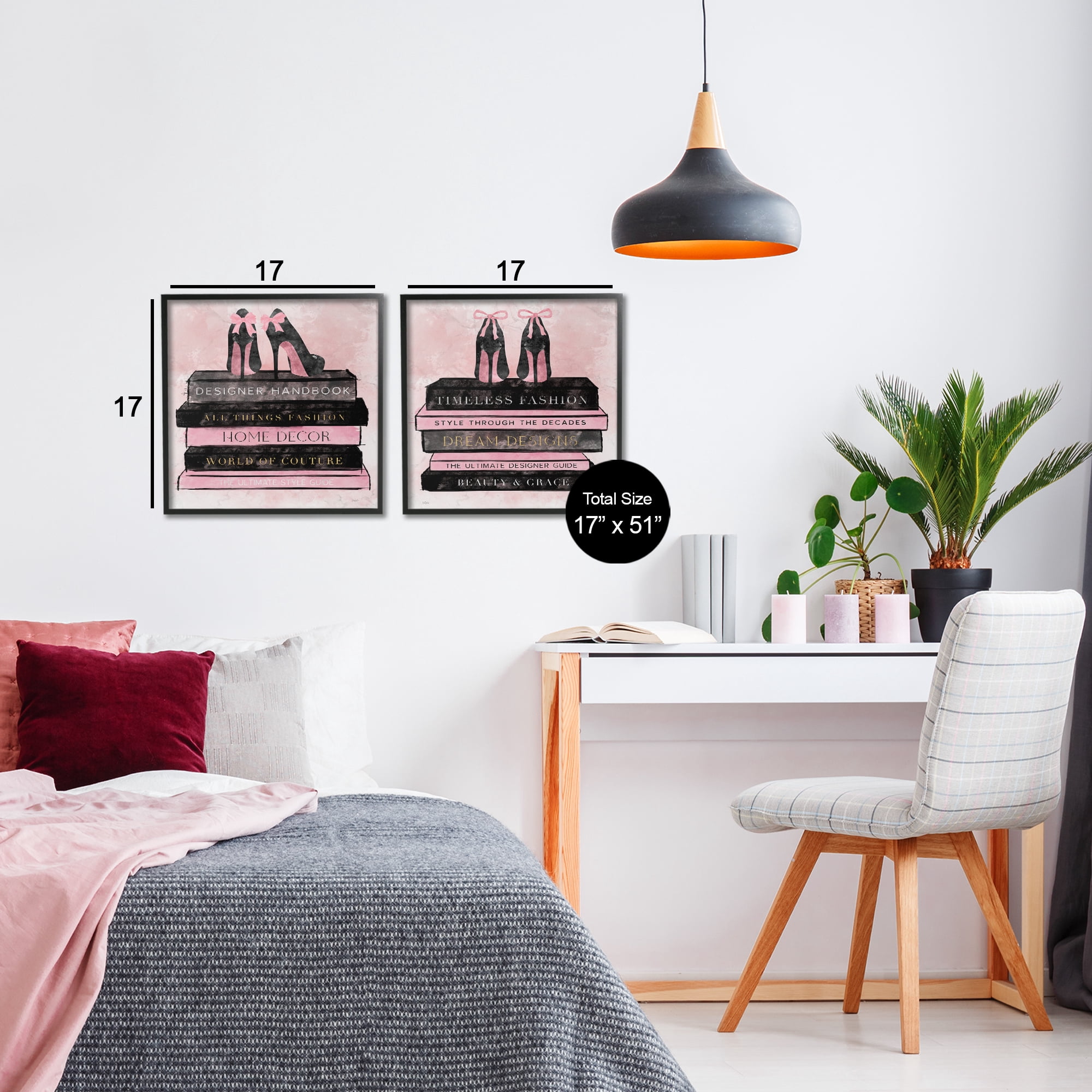 Stupell Industries Pink Heels Atop Books 2 Piece Black Framed Giclee Art Set, design by Natalie Carpentieri