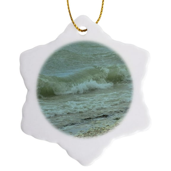 3drose, Pounding Surf, 3 inch Snowflake Porcelain Ornament