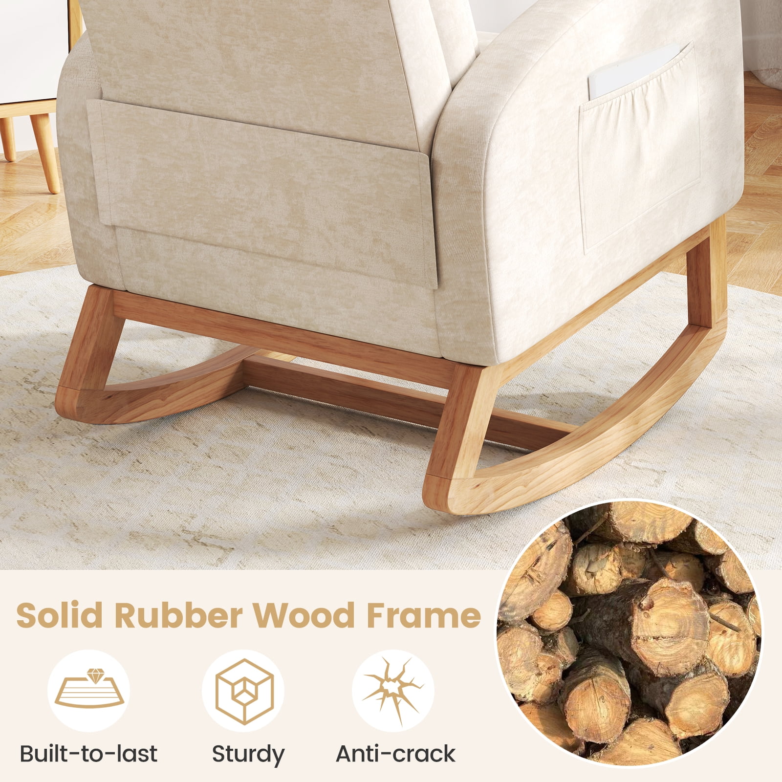 Gymax 2PCS Nursery Rocking Chair Upholstered Chenille Rocker Armchair w/ Side Pocket