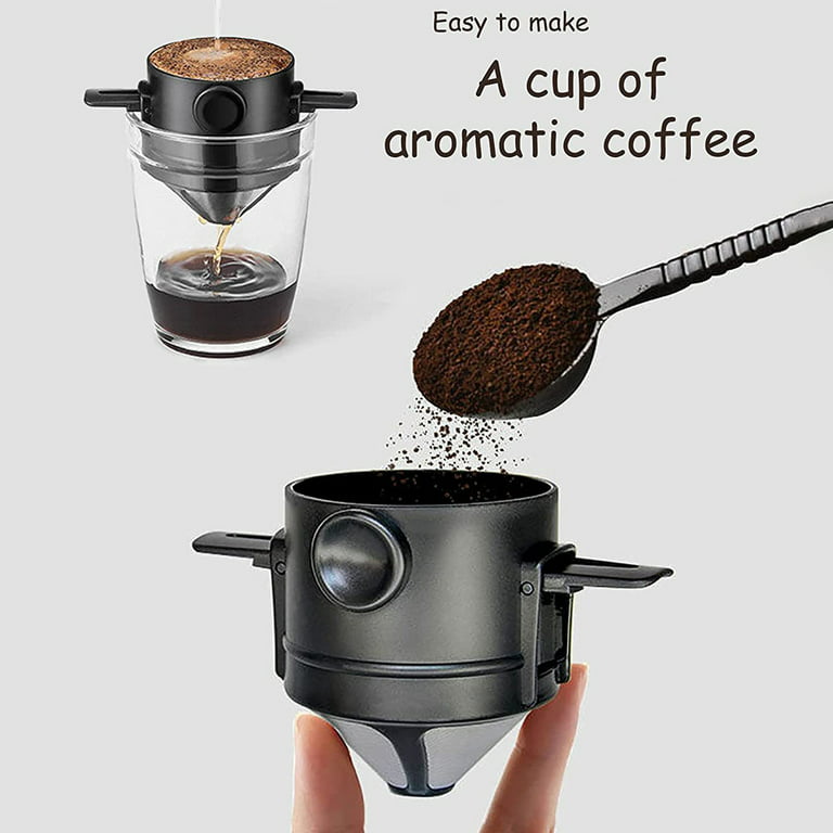 Laiyeoy Pour Over Coffee Dripper, Slow Drip Paperless Coffee Filter, Stainless Steel Pour Over Coffee Maker for Single Cup Brew, Double Mesh Design