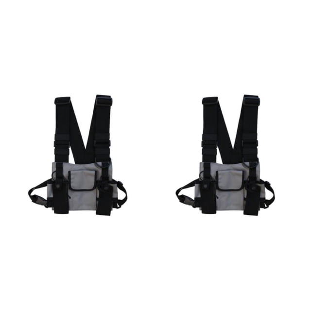 Sonducket Chaleco manos libres de nailon, bolsa para plataforma en el pecho, resistente al desgaste y duradero, bolsillo en el pecho con gris claro 2Conjunto