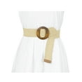 thumbnail image 4 of Womens Woven Stretch Belts, Straw Rattan Wooden Buckle Elastic Wide Waistband Waist Belt for Dress Beige 23.62-33.46", 4 of 4