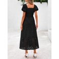 thumbnail image 3 of Black Eyelet Square Neck Puff Sleeve Smocked Maxi Dress With Pockets, 3 of 30