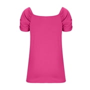 Women Plus Size T-Shirt Blouse Sawvnm Fashion Woman Causal Square Neck Solid Color Blouse Puff Short Sleeve T-Shirt Summer Tops for Women Hot Pink XL