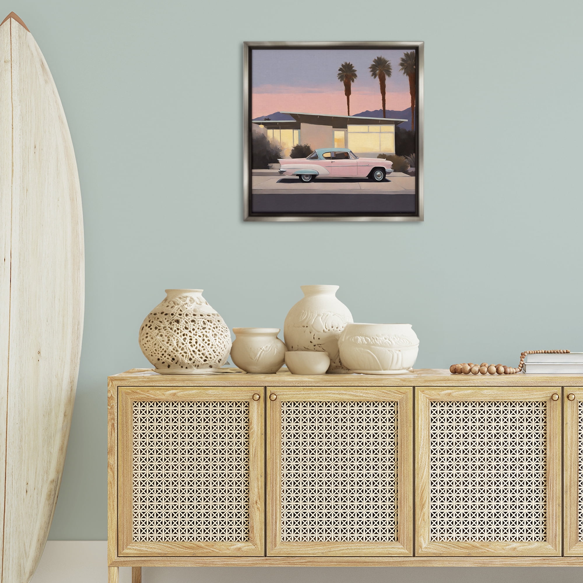 Stupell Industries California Classic Car Transportation Painting Gray Floater Framed Canvas Art Print Wall Art, 25 x 25