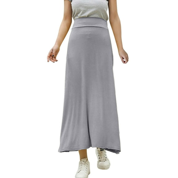 MIXUE Skirts For Women Summer Solid Color Elastic Waist A Line Maxi Skirt Sportwear,Gray,L