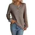 thumbnail image 2 of Aueoeo Womens Casual Shirts Knitted Stripe Long Sleeve Shirts for Women Loose Crew Neck Button Up Pullover Blouses Tops, 2 of 6
