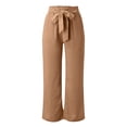 thumbnail image 4 of AOMPMSDX Women's Wide Leg Pants Lightweiht Adjustable Waist Bow Tie Loose Comfortable Casual Trousers With Pocket Brown L, 4 of 5