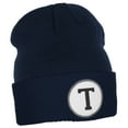thumbnail image 2 of Daxton Custom A to Z Initial Letters Cuff Hat Beanie Warm Knit Skull Cap, Navy Letter T, 2 of 4