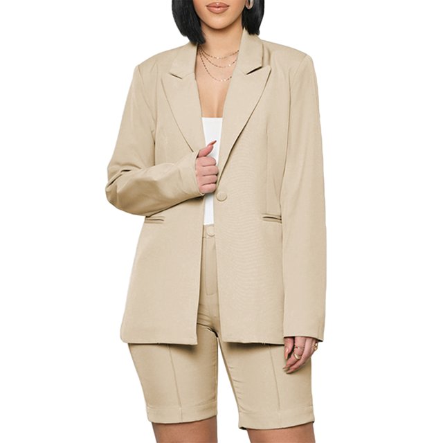 SAYOO Traje de dos piezas para mujeres, traje de una sola fila + pantalones cortos rectos SAYOO moda