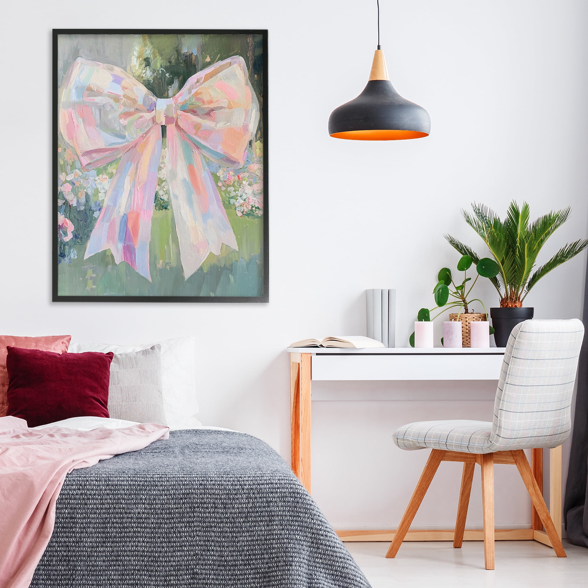 Stupell Industries Iridescent Pink Bow in Garden Black Framed Giclee Art, design by The Prints Vibe