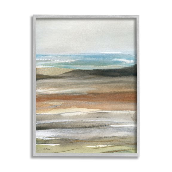 Stupell Industries Abstract Beach Landscape Painting Abstract Painting Gray Framed Art Print Wall Art