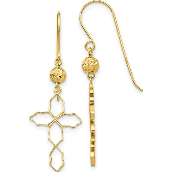 14K Yellow Gold Cross Earrings (40 X 13) Made In Indonesia tl545