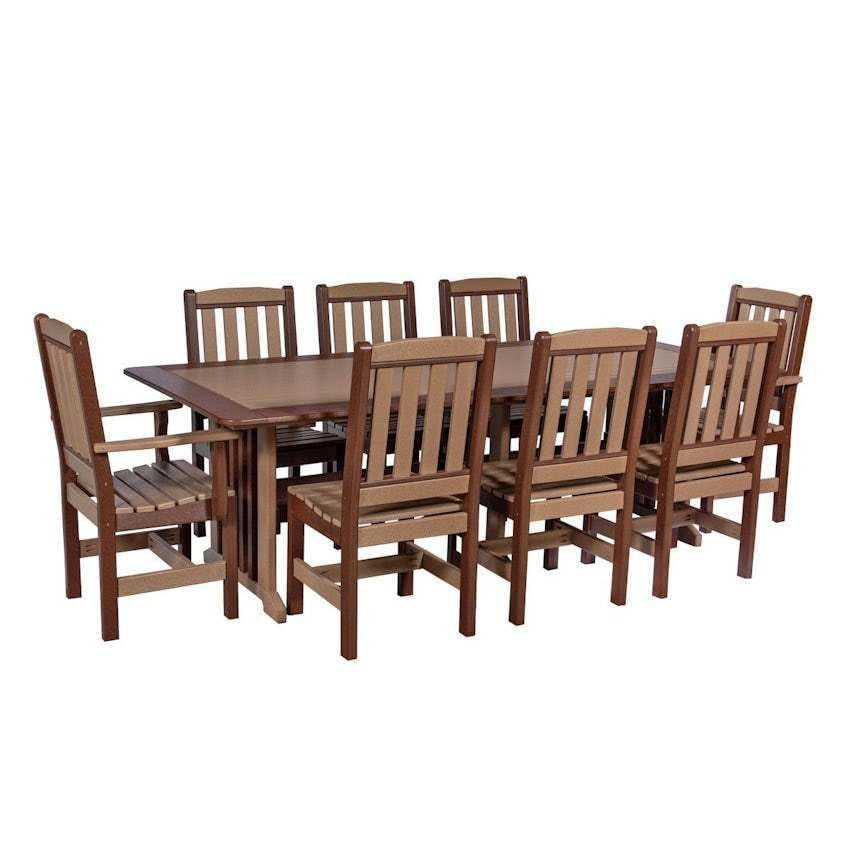 DutchCrafters 9-Piece Poly Patio Dining Set 96 in Rectangle Table Weatherwood & Brown