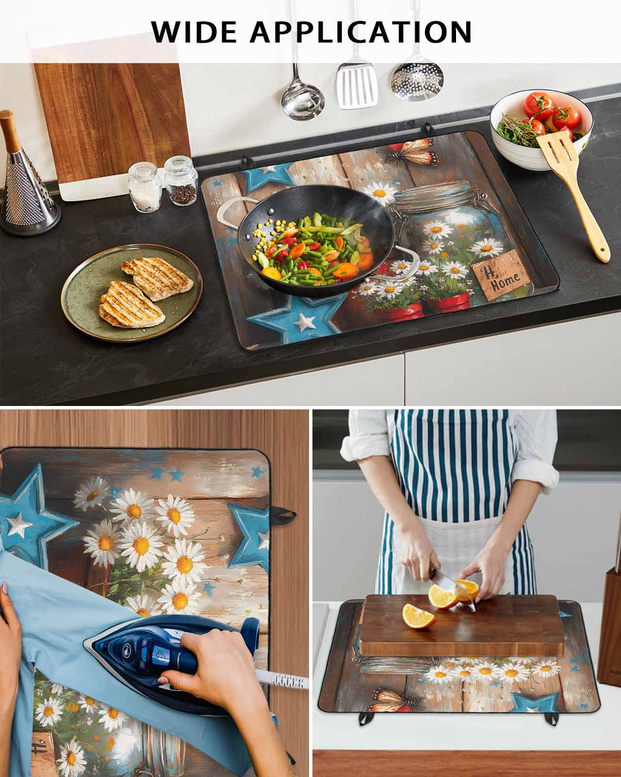 nqOlkjepod Large Induction Cooktop Protector Mat 24"x21", Country Flower Stove Top Covers for Electric Stove, Western Texas Star Butterfly Barn Door Stove Burner Cover Mats, Glass Top Stove Cover