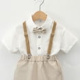 thumbnail image 5 of CAICJ98 Toddler Baby Boy Clothes Suit Gentleman Wedding Outfits, Formal Dress Shirt+Bowtie+Suspender Pants Little Boys Clothes (Khaki,5-6 Years), 5 of 6