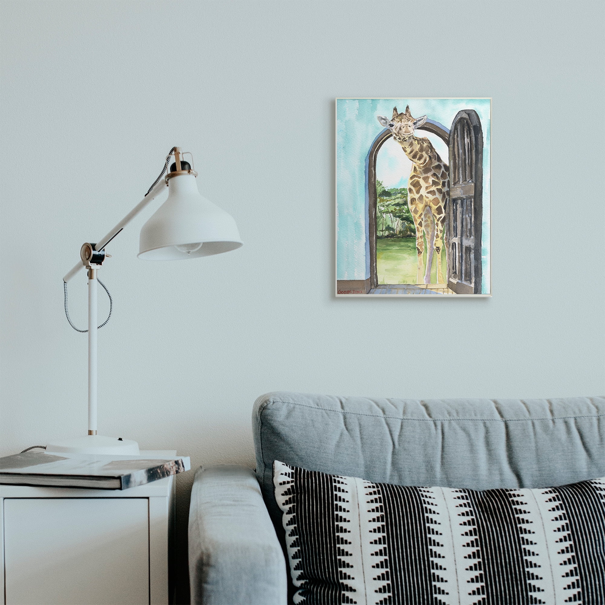 Stupell Industries Giraffe Through Doorway Safari Animal Portrait Wall Plaque, 13 x 19, Design by George Dyachenko