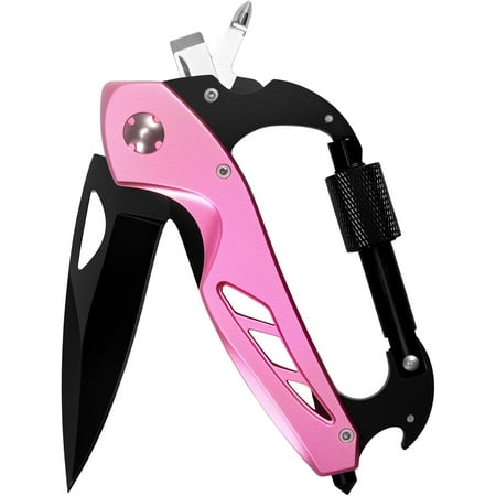 ZHAAGRJ Carabiner with Knife Multitool Carabiner Pocket Knife Rope Cutter Bottle Opener Window Breaker Screwdriver Unique Gifts for Men Carabiners with Folding Knives for Camping CJB#13484
