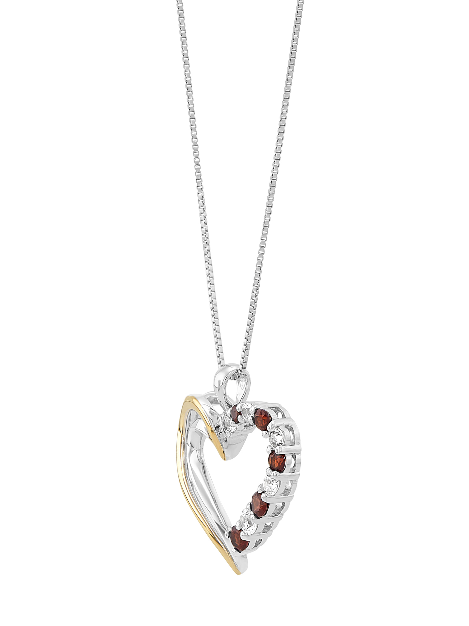 Brilliance Fine Jewelry Garnet Created White Sapphire Heart Pendant in Sterling Silver and 10K Gold