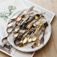 thumbnail image 3 of 6 Pieces Spoon Sets Retro Spoon Dessert Table Decoration Spoon Small Royal Style Metal Golden Carving Coffee Spoon Snack Fruit Skewers Dessert Fork Kitchen Tool Teaspoon, 3 of 10