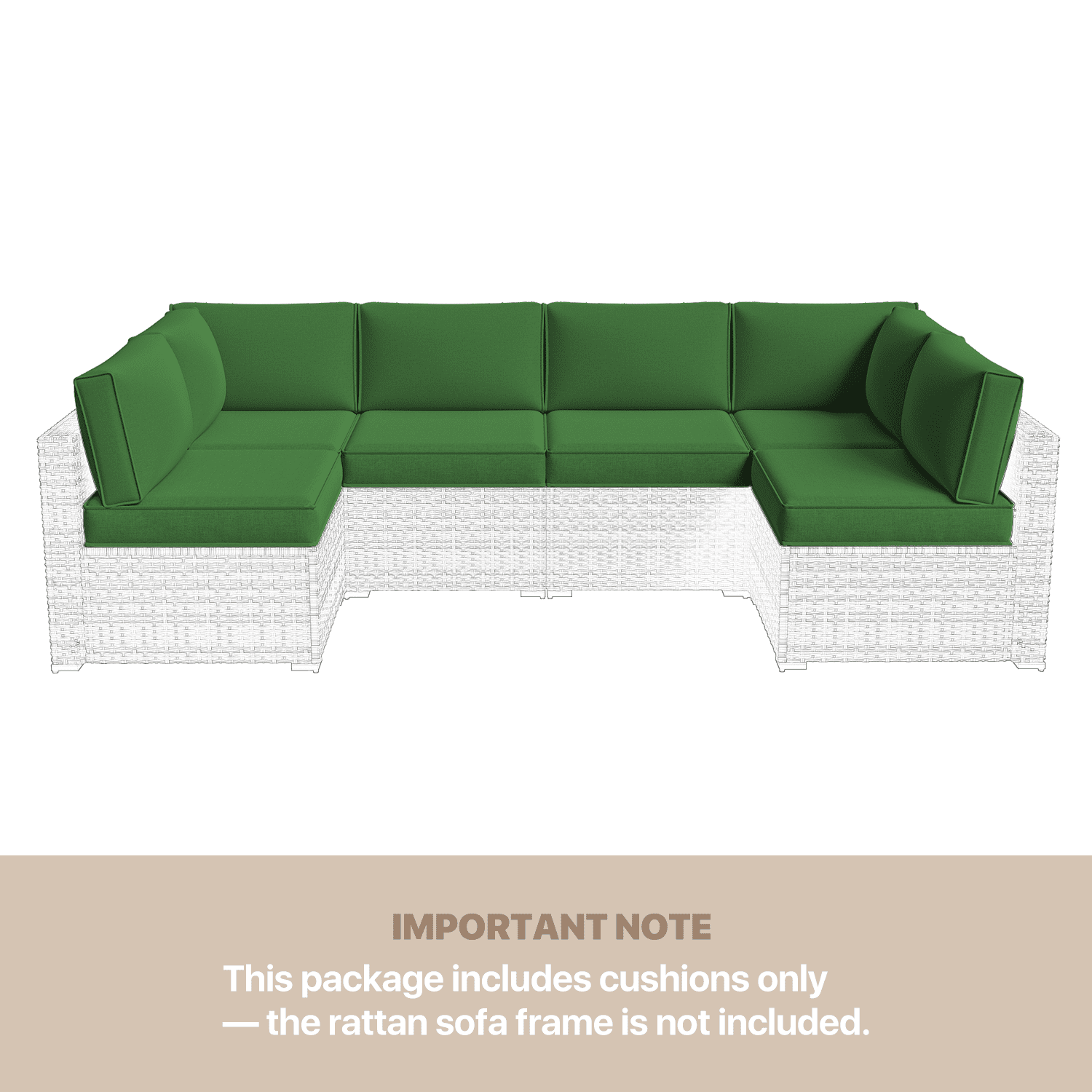 BaPiPro 6-Person Dark Green Outdoor Sectional Sofa Cushions, Waterproof Polyester Patio Cushions with High-Density Sponge & Side Pillows, No Assembly for Backyard, Porch, Deck & Poolside