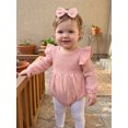 thumbnail image 4 of RUINIXCW Newborn Baby Girl Smocked Bubble Romper Infant Girls Spring Fall Winter Clothes Cotton Lien Outfit Puff Long Sleeve Bodysuit Headband Set, 4 of 10