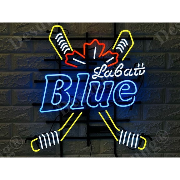 Queen Sense 24"x20" Blue Labatt's Hocky Sticks Neon Sign Man Cave Handmade Neon Light 124BLHC