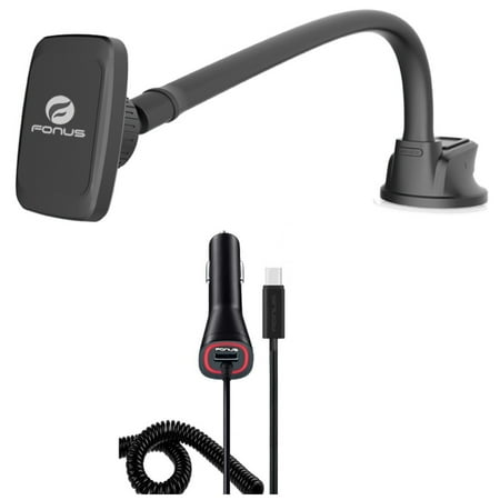 Holder Magnetic Car Mount w Power Type-C Quick Charger V6L for RED Hydrogen One - Samsung Galaxy
